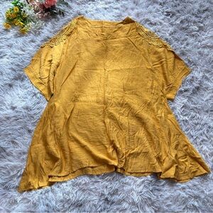 Flared Tunic [L] Mustard, Embroidered Sleeves, Half Sleeves, Pullover